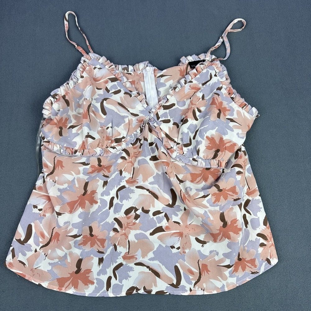 Zenobia Womens 3XL Floral Ruffle Sleeveless Blouse Peach Lavender NWT